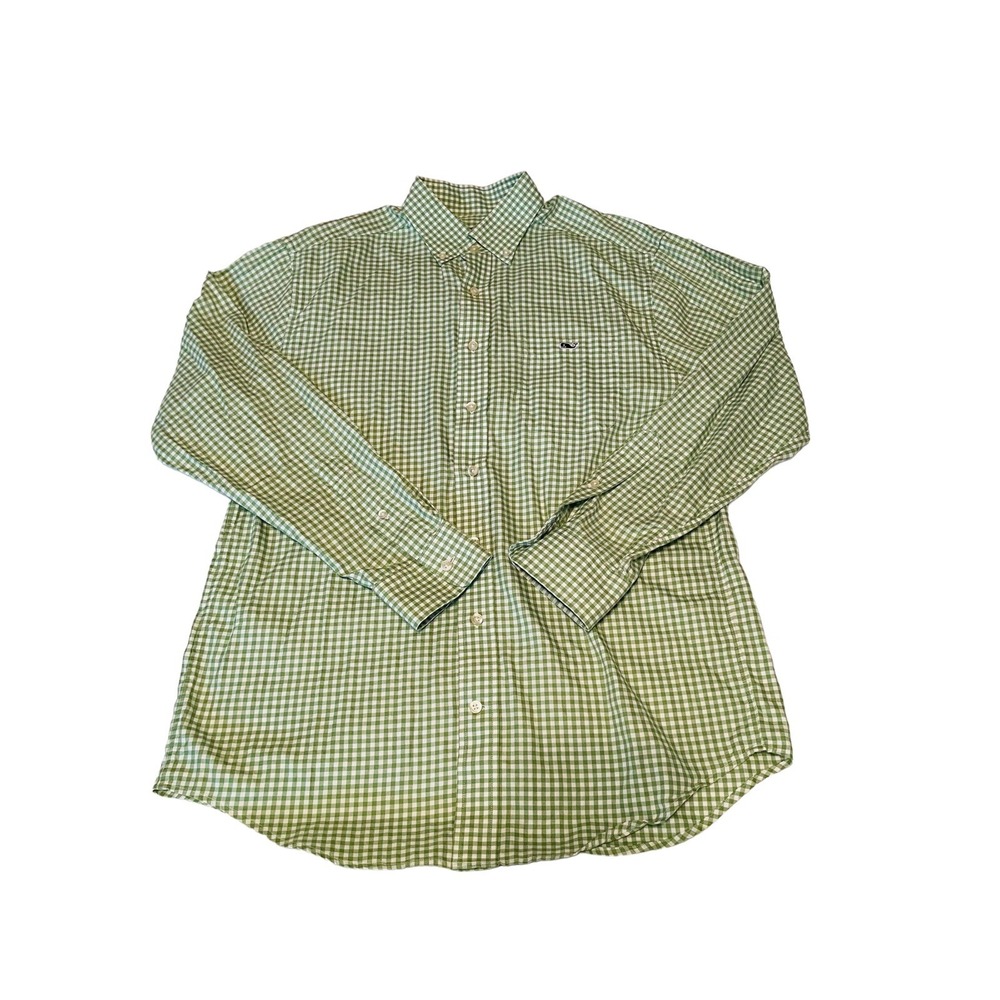 VINEYARD‎ VINES Classic Fit Tucker Men's Medium Shirt Cotton Green Gingham Plaid
